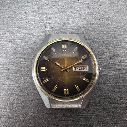 Seiko Automatic Watch Men 37mm Brown Dial Two Tone Daydate 6309-8099 PARTS VTG0