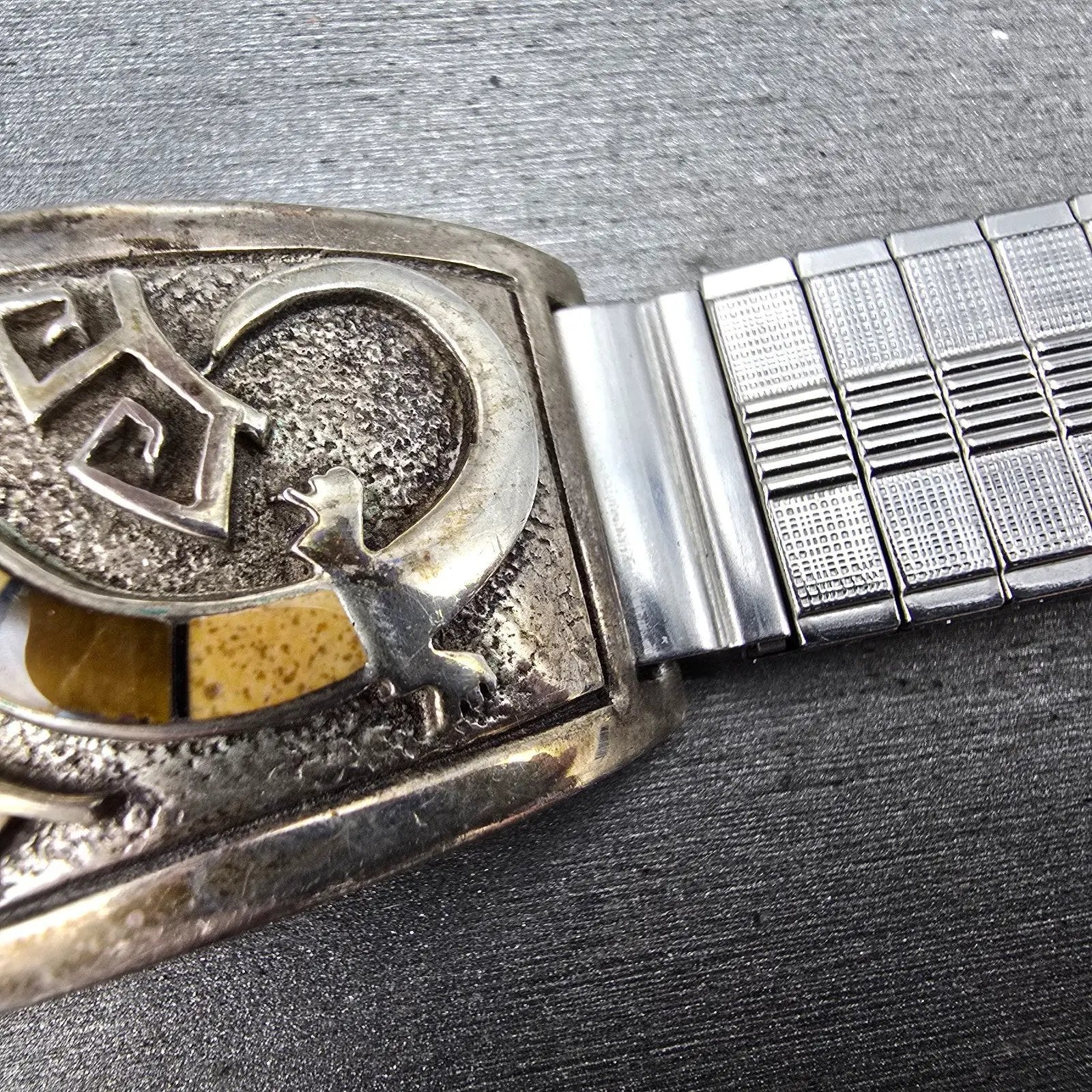 Navajo Sterling Silver Watch Band Tips 17mm Lizard Design Stretch Band VTG2