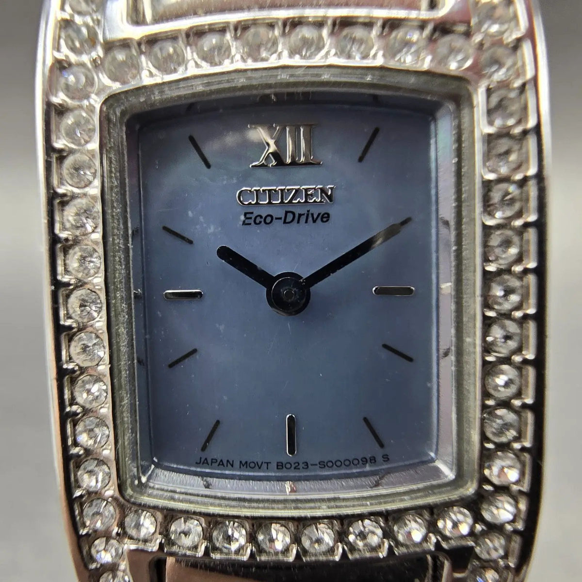 Citizen Eco-Drive Tank Watch Women 17mm MOP Dial Silver Crystal Bezel Runs JP1