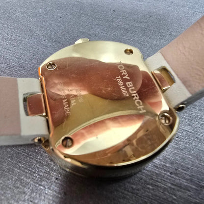 Tory Burch Reva Watch Women 28mm Cream Dial Gold Round TRB4007 New Battery11
