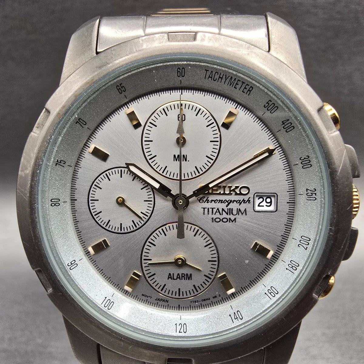 Seiko Chronograph Watch Men 40mm Silver Dial Titanium Date 7T62-0BE0 New Battery1