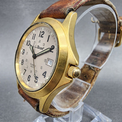 VTG LL Bean Watch Men 34mm Gray Dial Gold Tone Date Round  PARTS