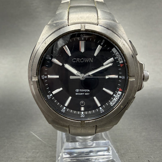 Toyota Crown Smart Key Watch Men 42mm Black Dial Titanium Solar Round Runs0