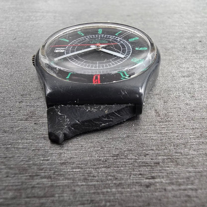 Swatch Ritz Watch Men 34mm Black Dial Black Tone Date Round GA400 New Battery6