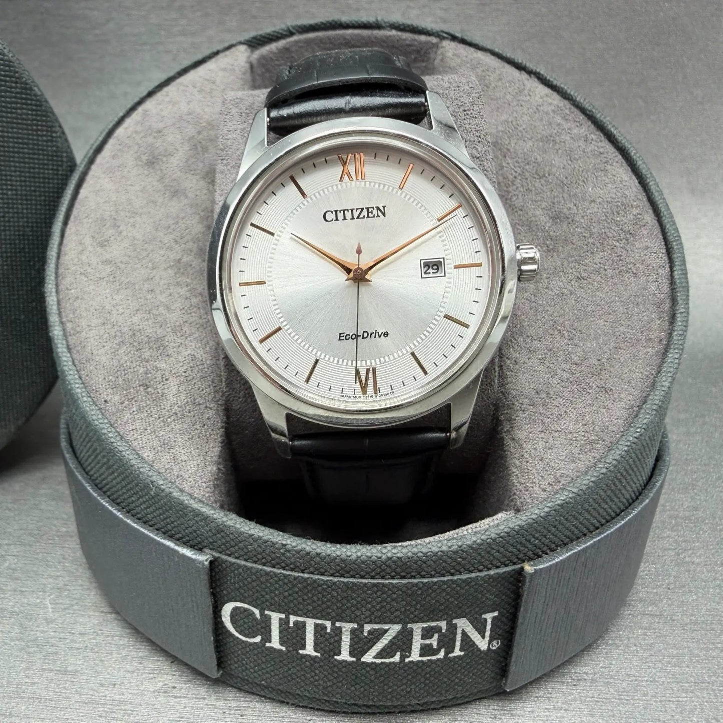 Citizen Eco-Drive Watch Men 40mm Silver Dial Silver Tone Date AW1236-03A Runs0