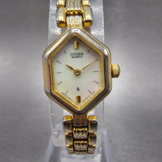 Citizen Watch Women 17mm MOP Dial Two Tone Hexagon 3220-s24442 New Battery