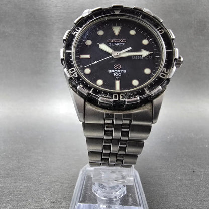 Seiko SQ Sports 100 Dive Watch Men 37mm Black Dial Steel READ!! 8123-7180 NewBat6