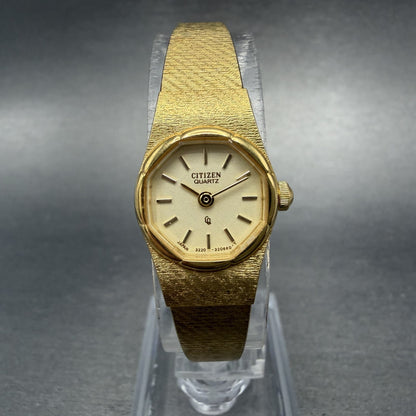 Citizen CQ Watch Women 17mm Champagne Dial Gold Tone Round 3220-320514 New Batt0