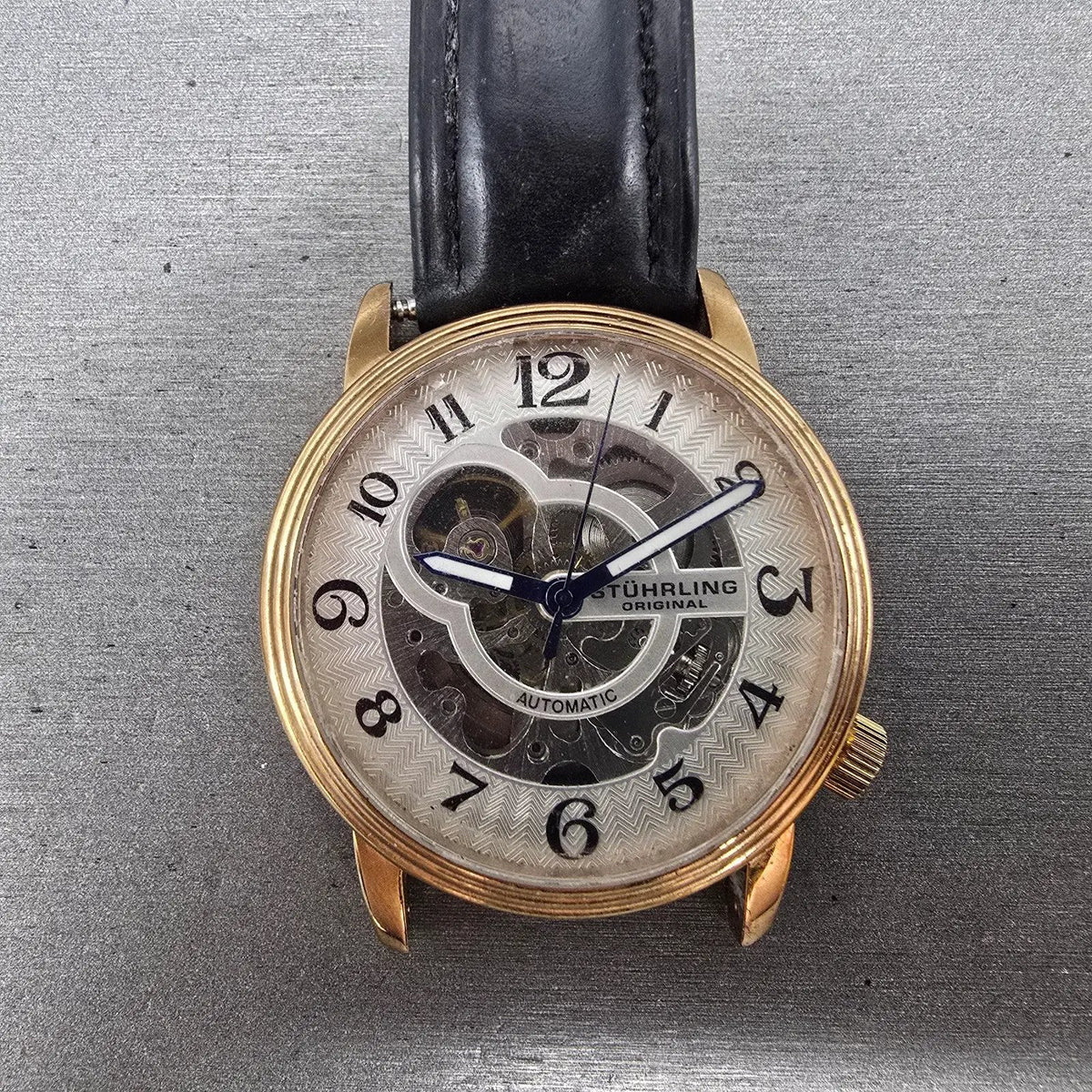 Stührling Automatic Skeleton Watch Men 44mm White Dial Rose Gold ST-90050 PARTS0