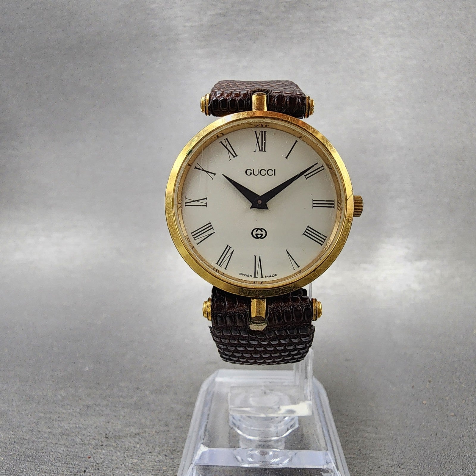 Gucci 2000M Watch Men 30mm Cream Dial Gold Plated Round Vintage PARTS6