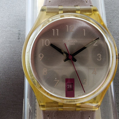 Swatch Pink Lady Watch Women 34mm Silver Dial Clear Date Round GP401 New Battery1