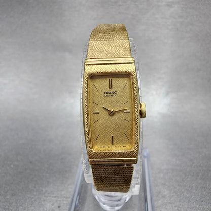 Seiko Watch Women 13mm Gold Dial Gold Tone Rectangle 13206079 New Battery0