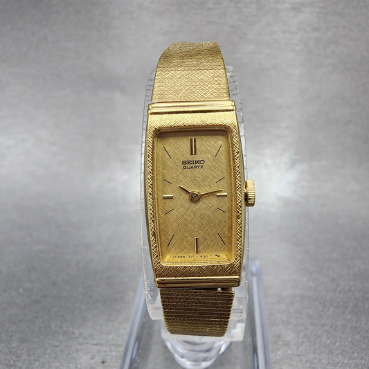 Seiko Watch Women 13mm Gold Dial Gold Tone Rectangle 13206079 New Battery0