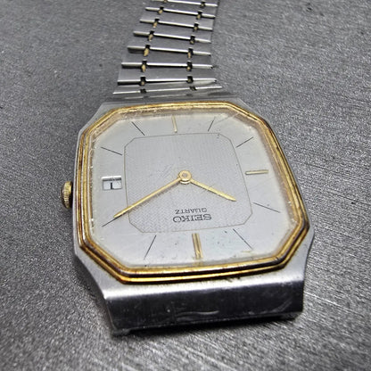 Seiko Watch Men 29mm Silver Dial Two Tone Date Octagon 6439-5039 PARTS Vintage5