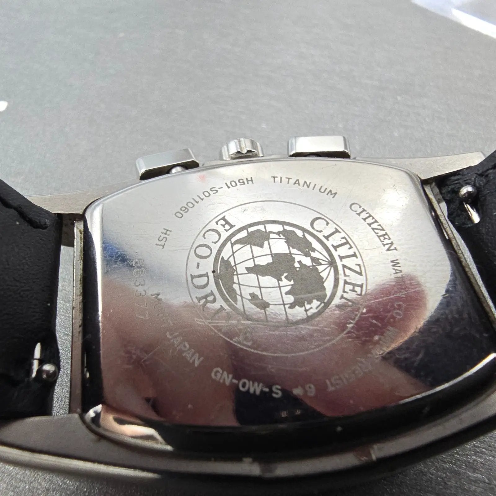 Citizen Eco-Drive Chronograph Watch Men 32mm Black Dial Titanium Date Runs KJ9