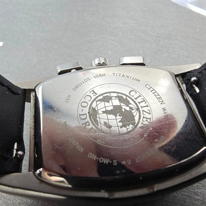 Citizen Eco-Drive Chronograph Watch Men 32mm Black Dial Titanium Date Runs KJ9