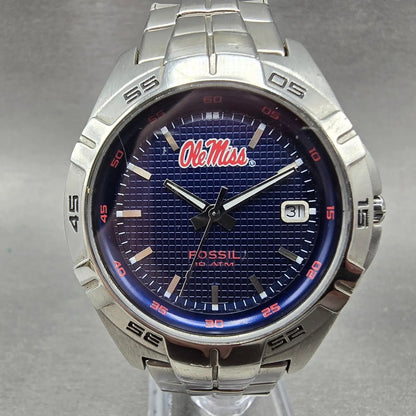 Fossil Ole Miss Dive Watch Men 40mm Blue Dial Silver Tone Date LI-2954 New Batt0