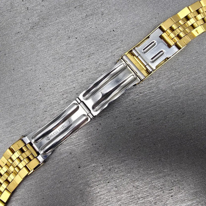 Bulova Bracelet Gold Tone 19mm Stainless Steel Y10 READ!!!!!!! Tri Folding Clasp20