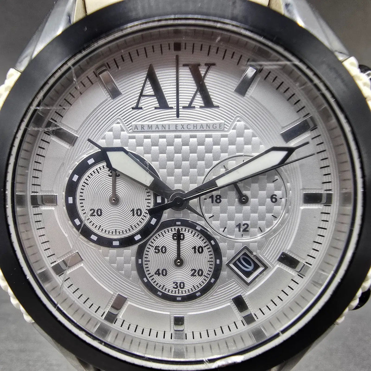 Armani Exchange Chronograph Watch Men 46mm White Dial White Silver Date New Batt1