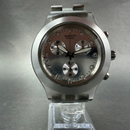 Swatch Irony Diaphane Full Blooded Watch Men 43mm Silver Dial Steel Date New Bat5
