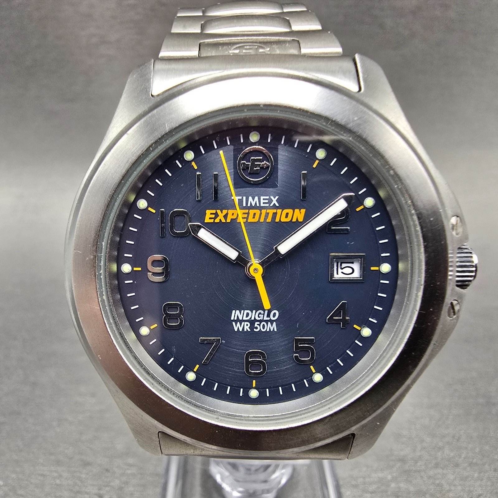 Timex Expedition Watch Men 39mm Blue Dial Silver Tone Date T46861 New Battery0