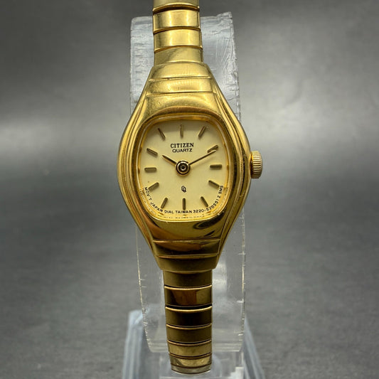 Citizen CQ Watch Women 17mm Champagne Dial Gold Tone 3220-S07122 New Battery0