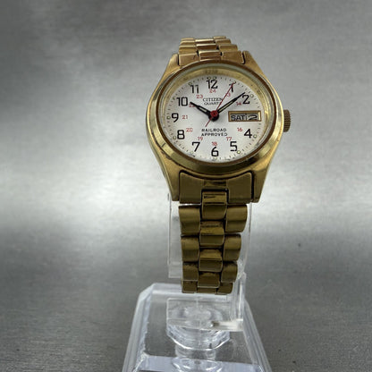 Citizen Railroad Approved Watch Women 25mm White Dial Gold Tone Daydate New Batt5
