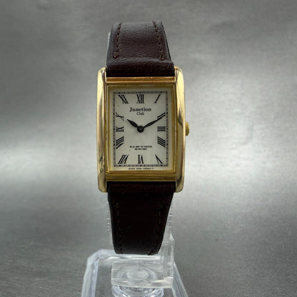 Vega Junction Club Tank Watch Women 18mm White Dial Gold Tone Rectangle New Batt5