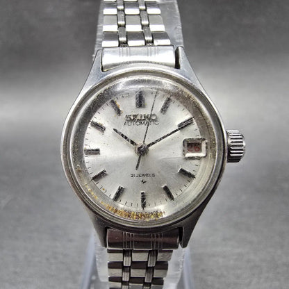 Seiko Automatic Watch Women 22mm White Dial Steel Date 2205-0040 PARTS VTG0
