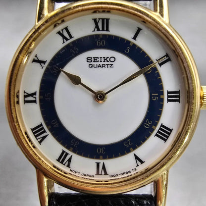 Seiko Watch Women 24mm White Dial Gold Tone Round 1N00-0B49 New Battery Vintage1