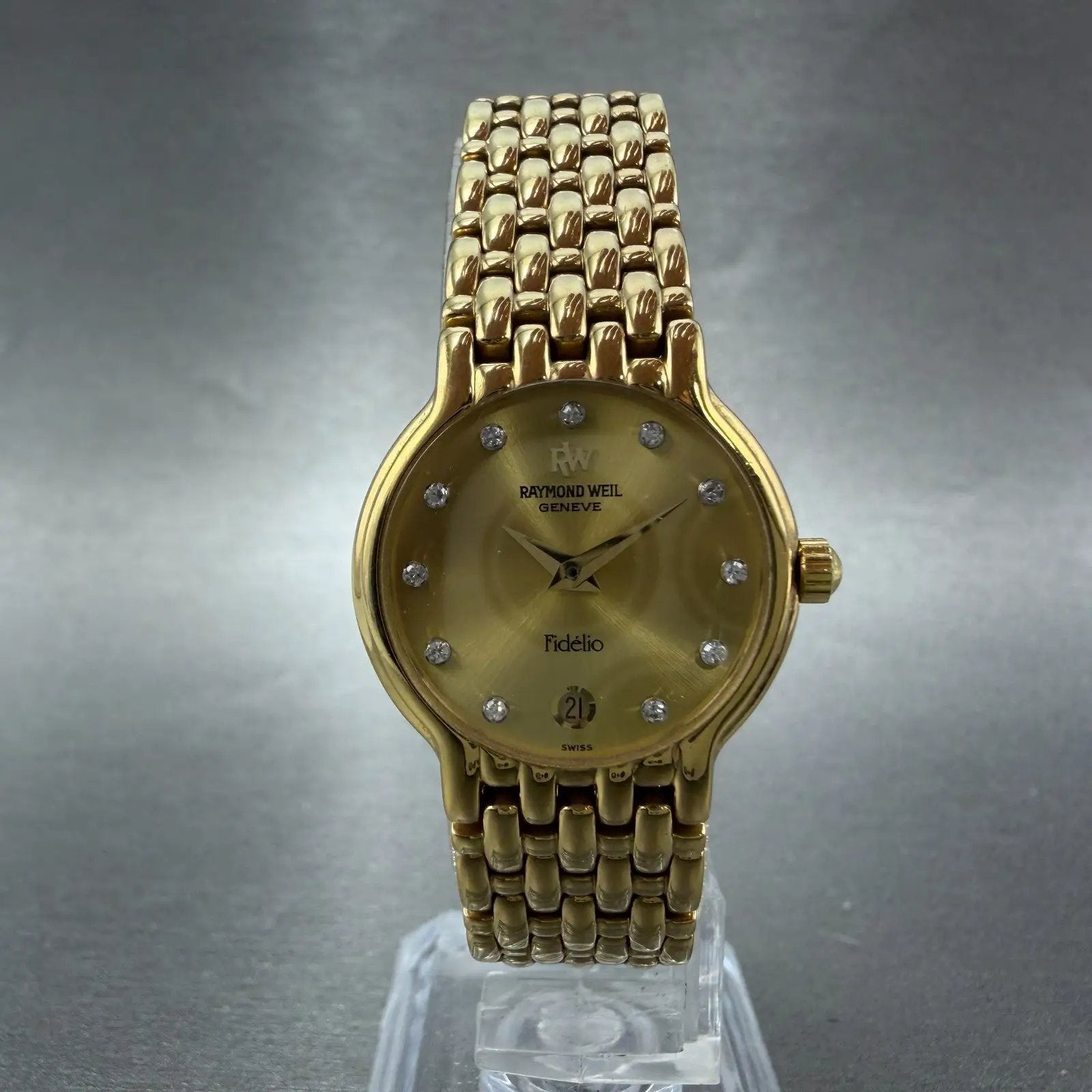 Raymond Weil Fideli Watch Women 24mm Champagne Dial Gold Tone Date 4702 NewBat5