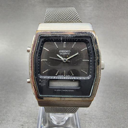 Seiko Analog Digital Watch Men 32mm Black Dial Silver Tone H601-540A PARTS