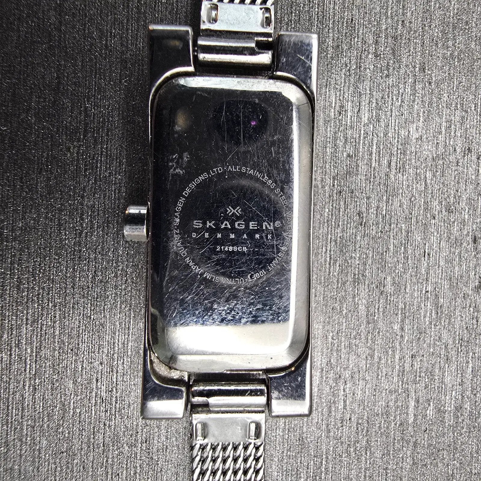 Skagen Denmark Watch Women 13mm Black Dial Silver Tone Rectangle 214SSCB New Bat10