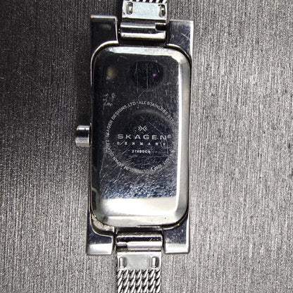 Skagen Denmark Watch Women 13mm Black Dial Silver Tone Rectangle 214SSCB New Bat10