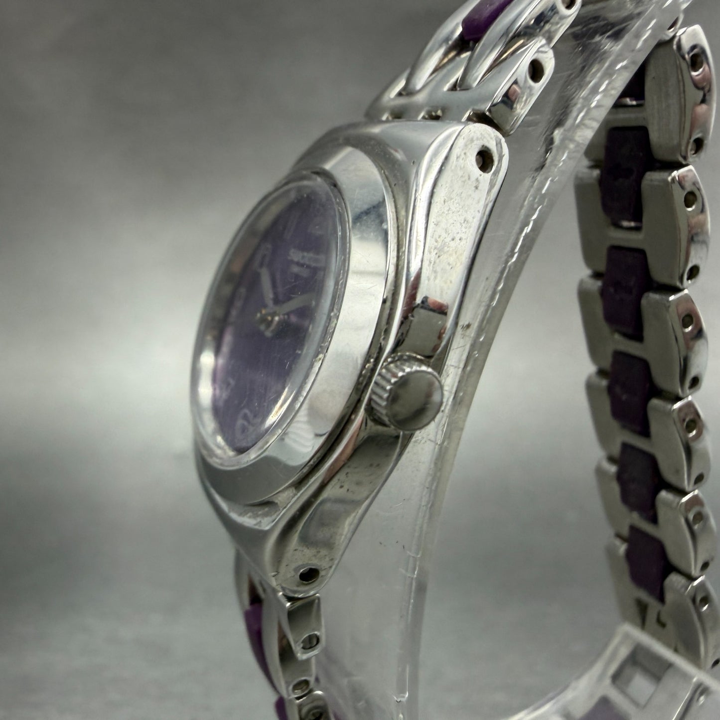 Swatch irony Plummy Purple Watch Women 25mm Purple Dial Steel New Batt YSS275G2