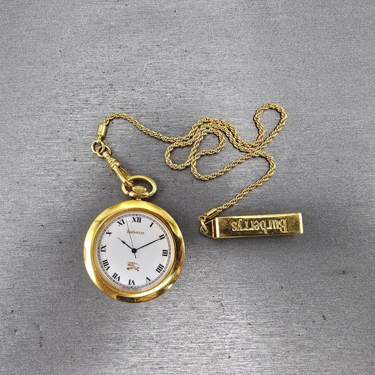 Burberry Pocket Watch Men 38mm White Dial Gold Tone Round New battery Vintage0