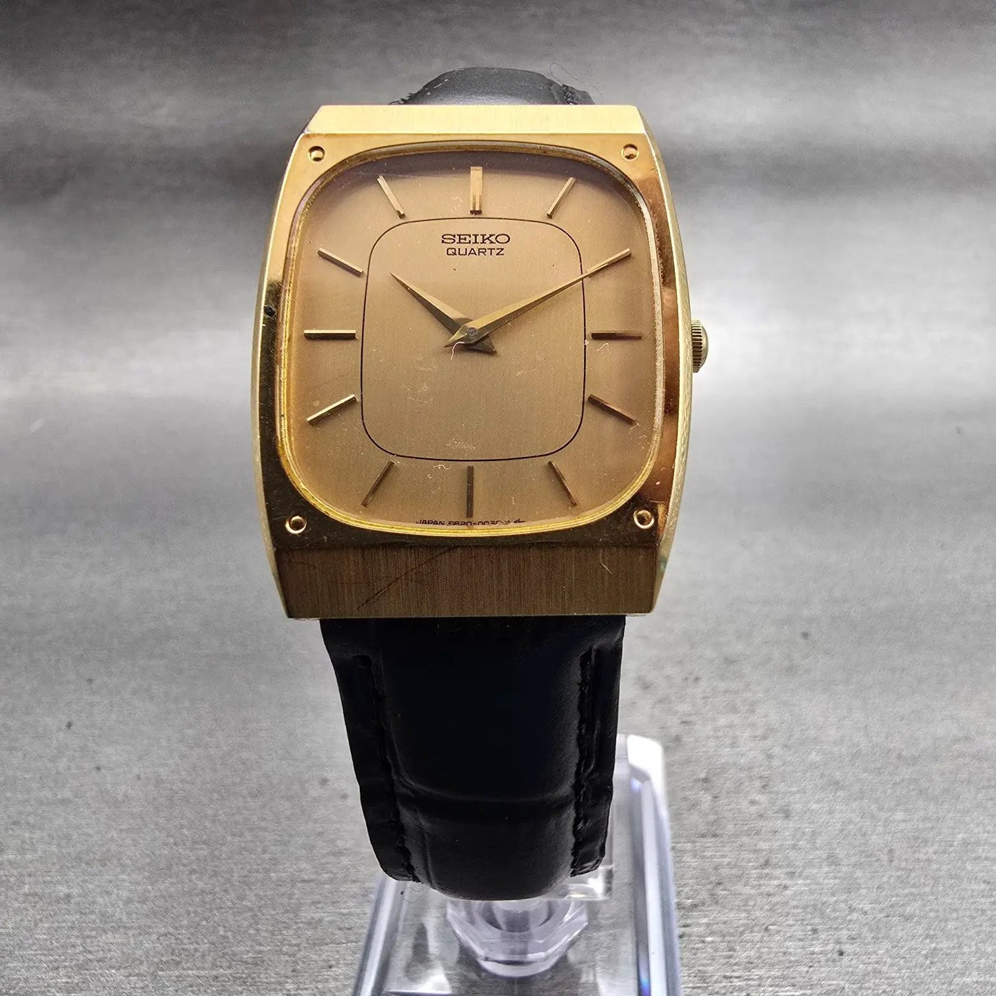 Seiko Watch Men 28mm Gold Dial Gold Tone Rectangle 8620-5029 New Battery Vintage5