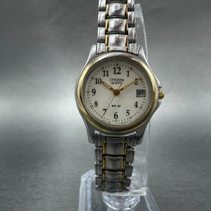 Citizen Watch Women 24mm Cream Dial Two Tone Date Round 1012-S038375 New Batt OP6