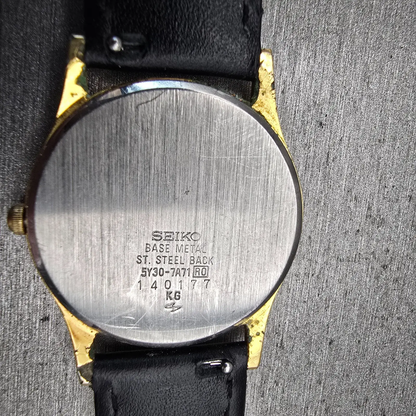 Seiko Watch Men 32mm Gold Dial Gold Tone Round 5Y30-7A71 New Battery Vintage10