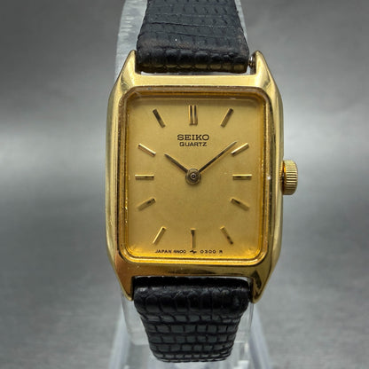 Seiko Tank Watch Women 17mm Champagne Dial Gold Tone 4N00-5129 New Battery HJ80
