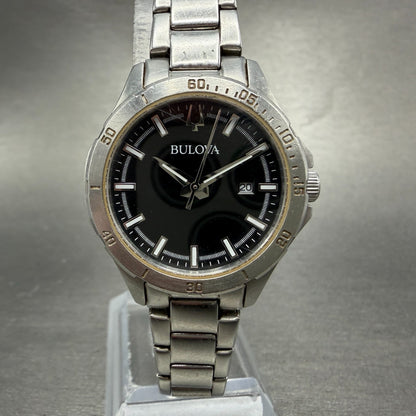 Bulova Dive Watch Women 30mm Black Dial Silver Tone Date 96M161 New Battery0