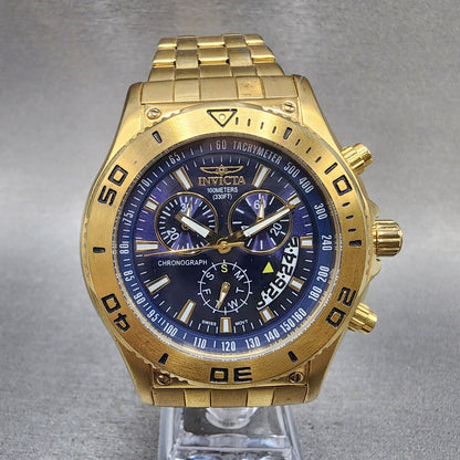 Invicta Chronograph Watch Men 46mm Blue Dial Gold Tone Date 6858 PARTS0