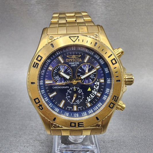 Invicta Chronograph Watch Men 46mm Blue Dial Gold Tone Date 6858 PARTS0
