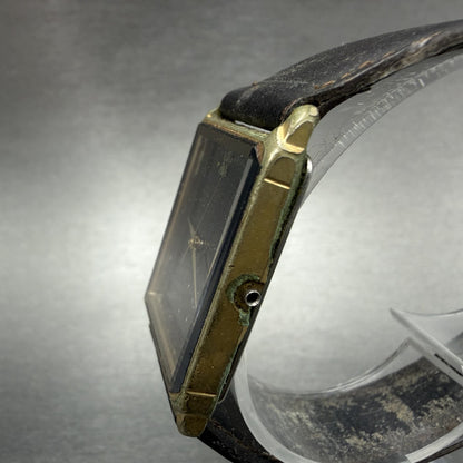 Seiko Dolce Tank Watch Men 26mm Black Dial Gold Tone Rectangle 5E31-5B90 PARTS3