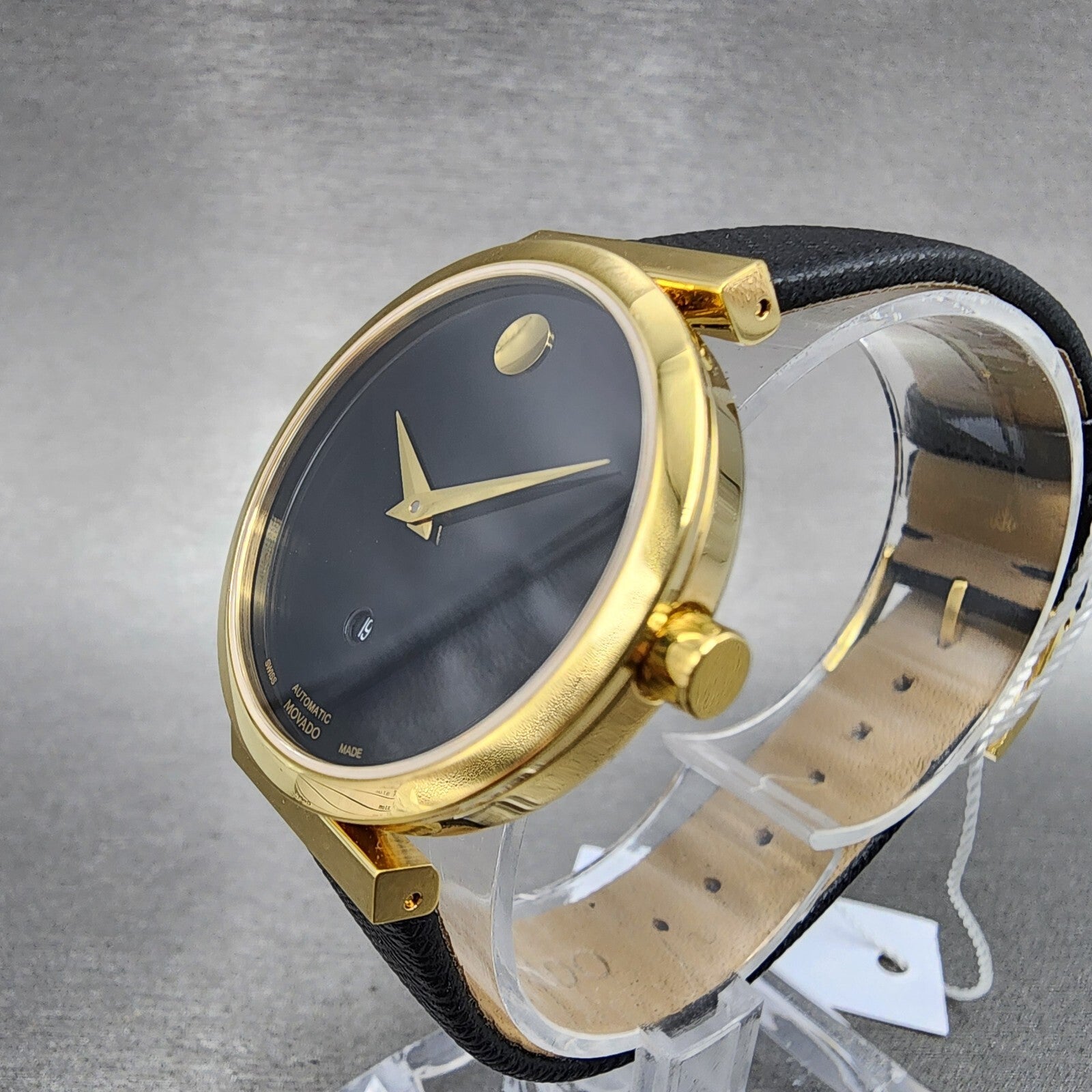 Movado Museum Classic Automatic Watch Women 32mm Black Dial Gold Tone Date Runs2