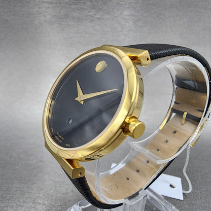 Movado Museum Classic Automatic Watch Women 32mm Black Dial Gold Tone Date Runs2