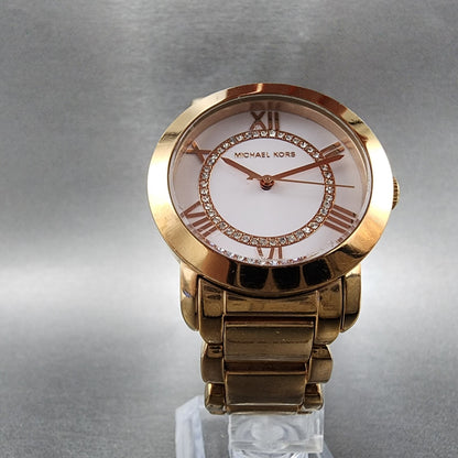 Michael Kors Watch Women 34mm White Dial Rose Gold Tone Round MK-3530 New Batt