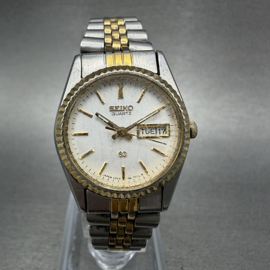Seiko SQ Watch Women 24mm White Dial Two Tone Daydate 3y03-0169 New Battery TZ00