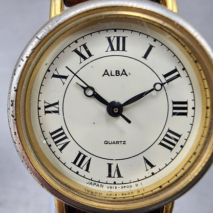 Seiko Alba Watch Women 25mm White Dial Gold Tone Round V5156A20 New Battery1