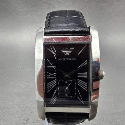 Emporio Armani Tank Watch Men 31mm Black Dial Steel Small Seconds New Battery LT0